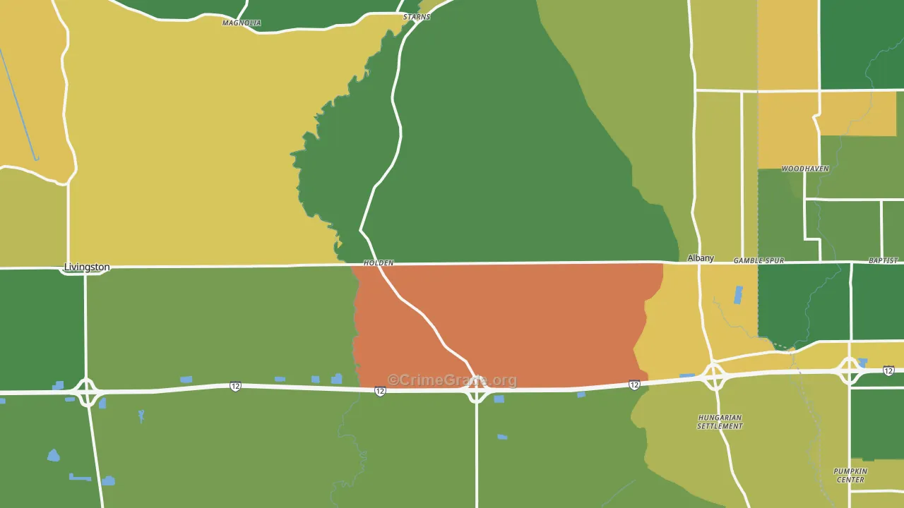 Holden, LA Map of Drug-Related Crime Rates