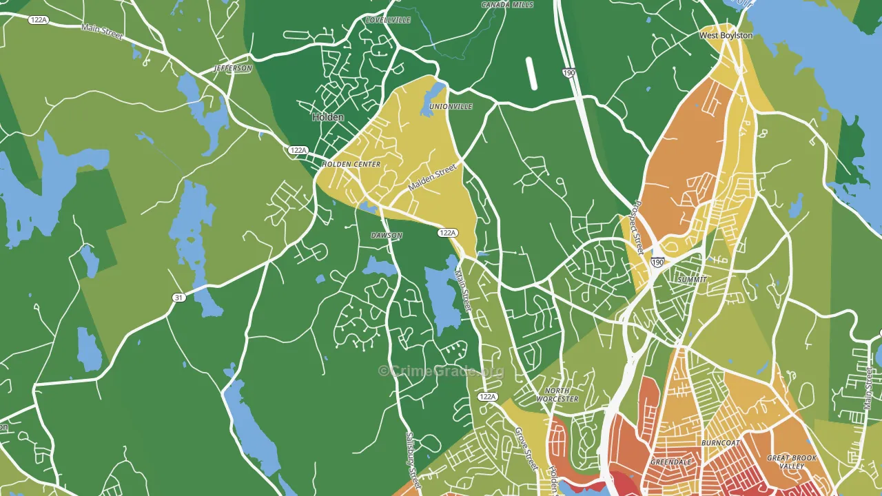 Holden, MA Map of Drug-Related Crime Rates