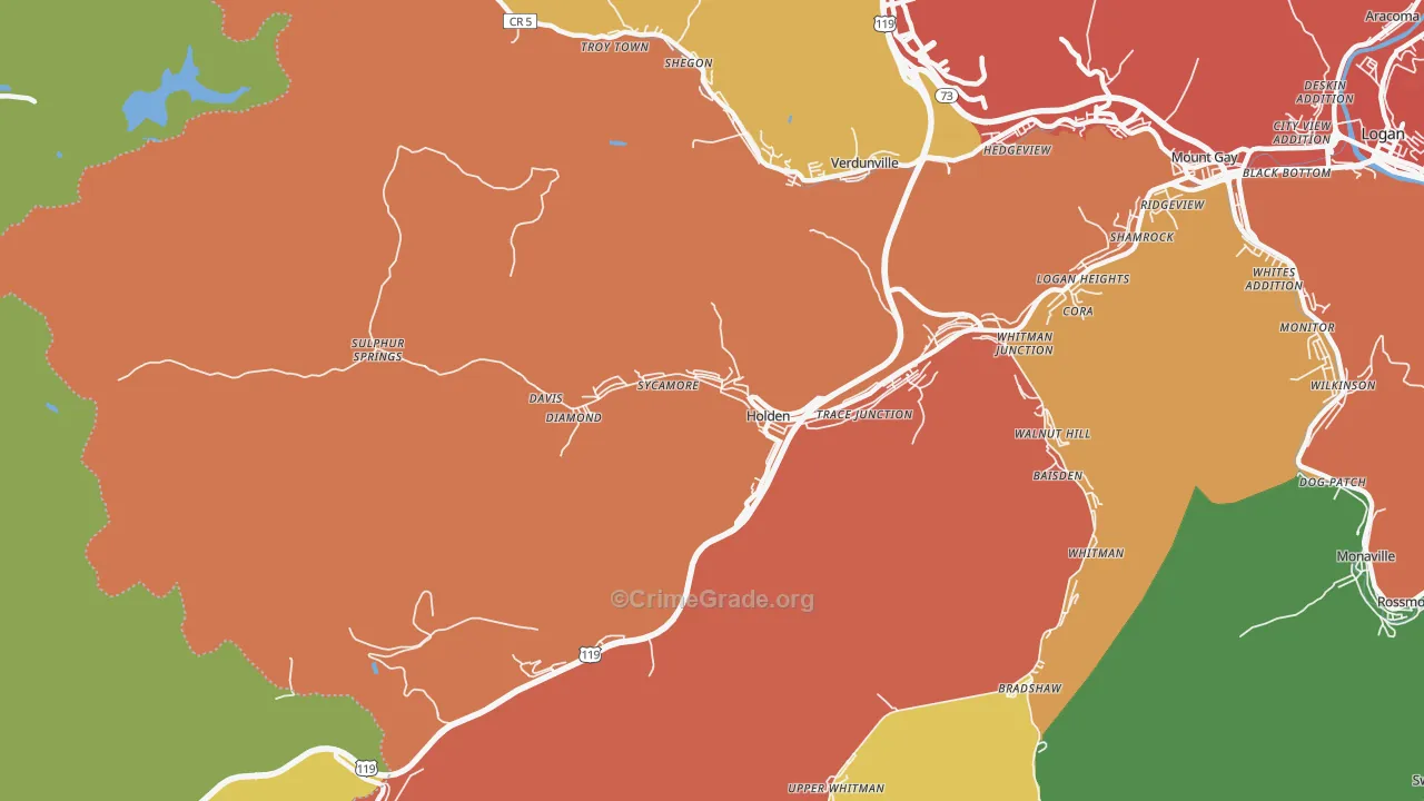 Holden, WV Map of Drug-Related Crime Rates