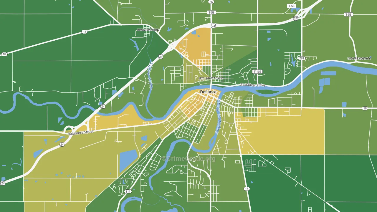 Holgate Avenue Historic District, Defiance, OH Map of Drug-Related Crime Rates