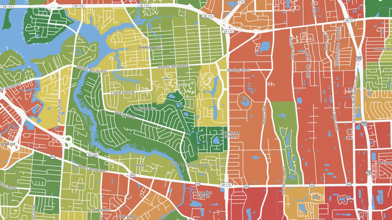 Holiday Hill, Jacksonville, FL Map of Drug-Related Crime Rates