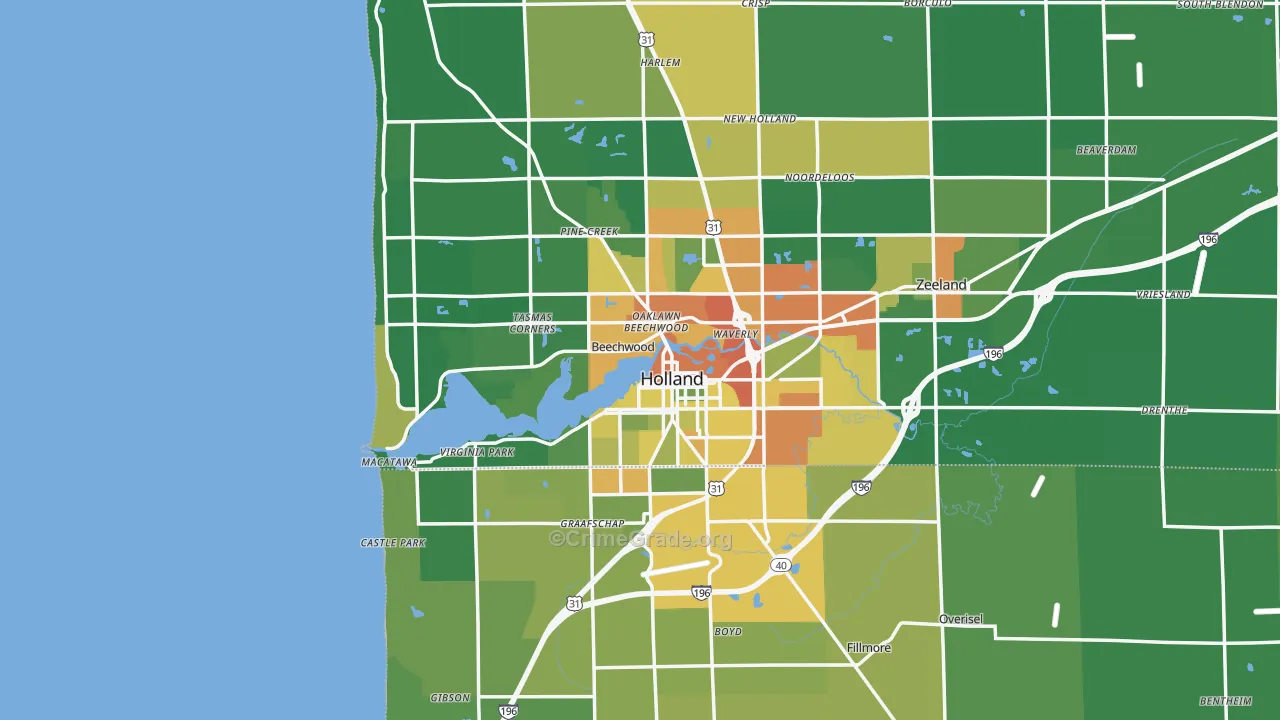 Holland, MI Map of Drug-Related Crime Rates