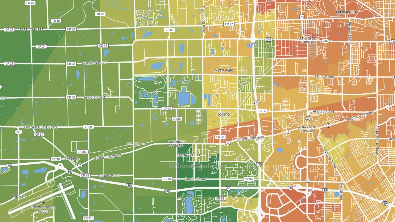 Holland, OH Map of Drug-Related Crime Rates