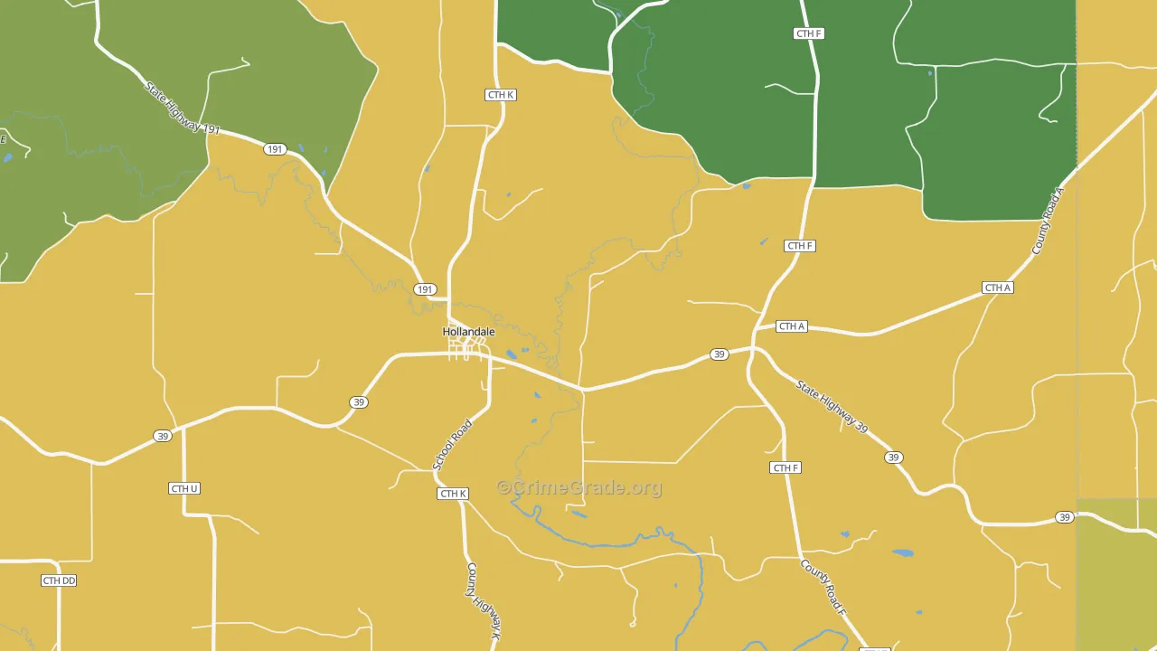 Hollandale, WI Map of Drug-Related Crime Rates