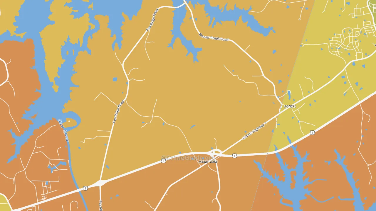 Hollemans Crossroads, NC Map of Drug-Related Crime Rates
