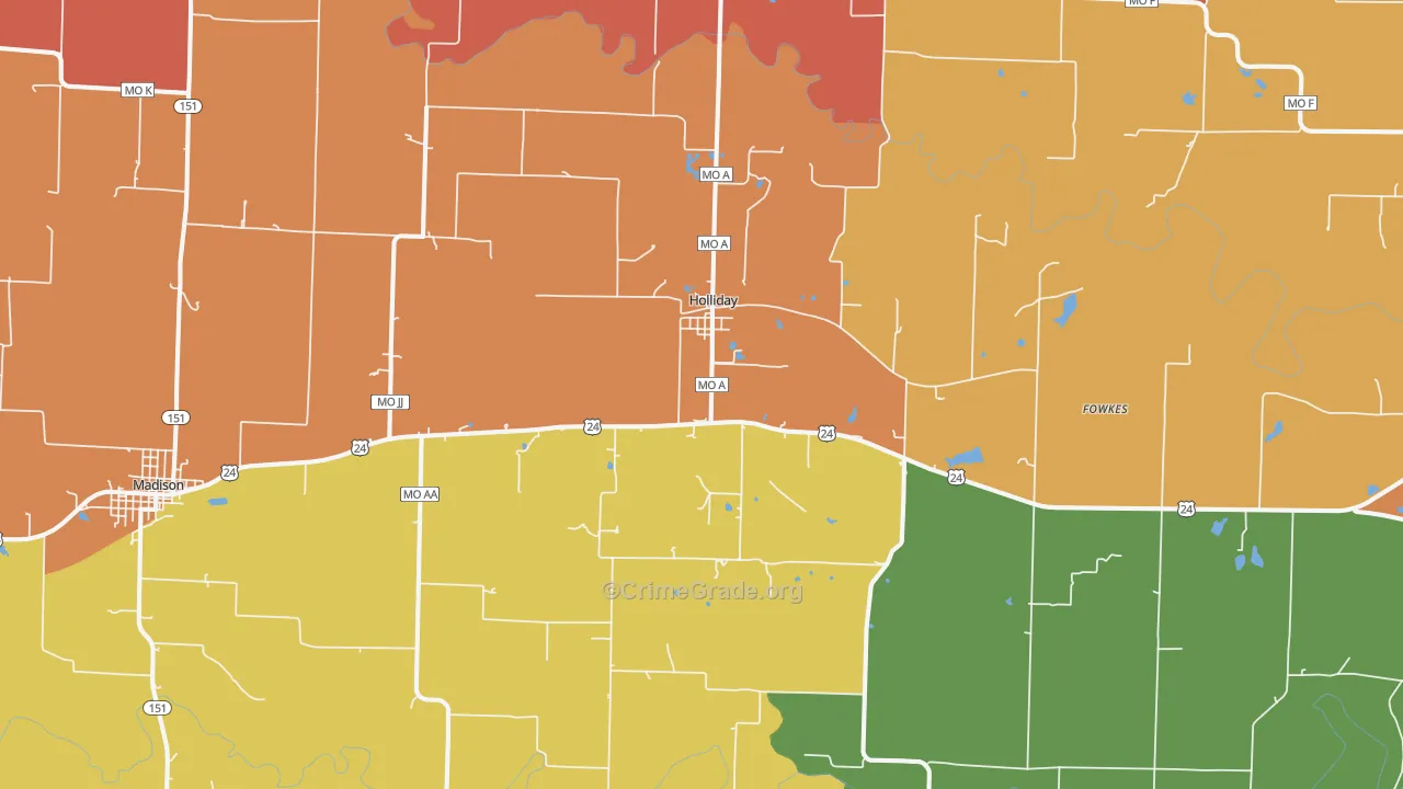 Holliday, MO Map of Drug-Related Crime Rates