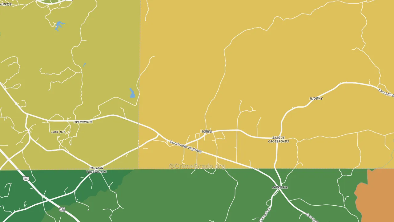 Hollins, AL Map of Drug-Related Crime Rates
