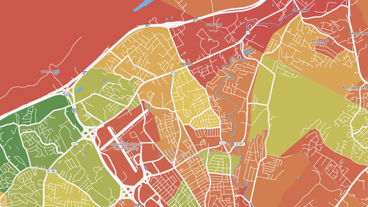 Hollins, VA Map of Drug-Related Crime Rates