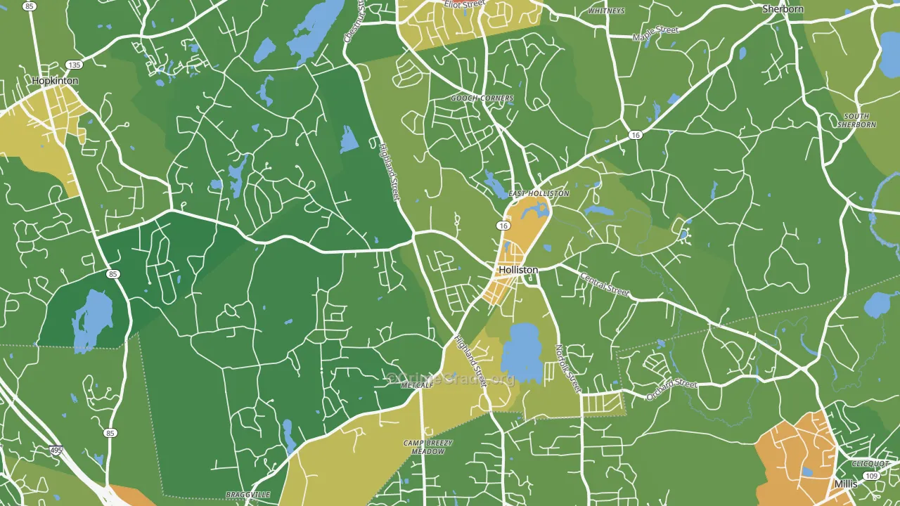 Holliston, MA Map of Drug-Related Crime Rates