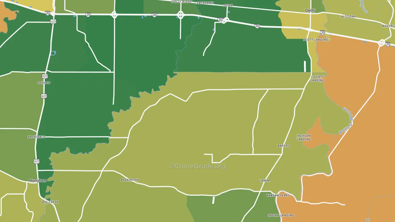 Holly Ridge, LA Map of Drug-Related Crime Rates