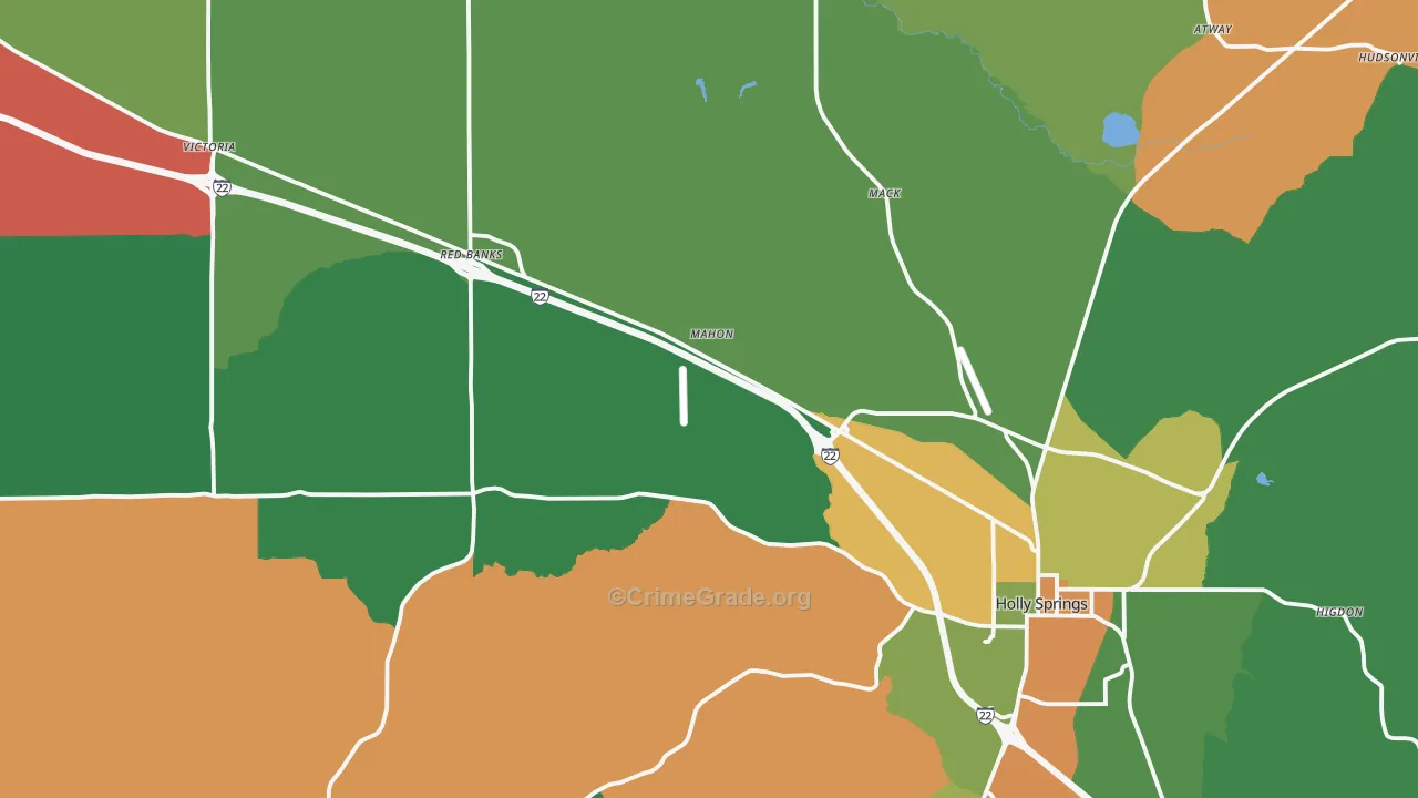 Holly Springs, MS Map of Drug-Related Crime Rates