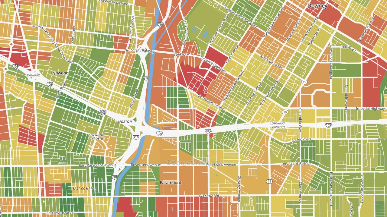 Hollydale, South Gate, CA Map of Drug-Related Crime Rates
