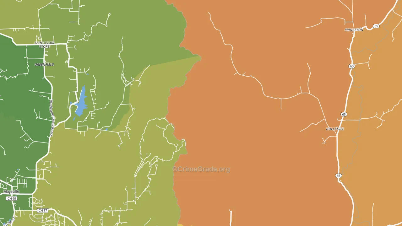Hollytree, AL Map of Drug-Related Crime Rates