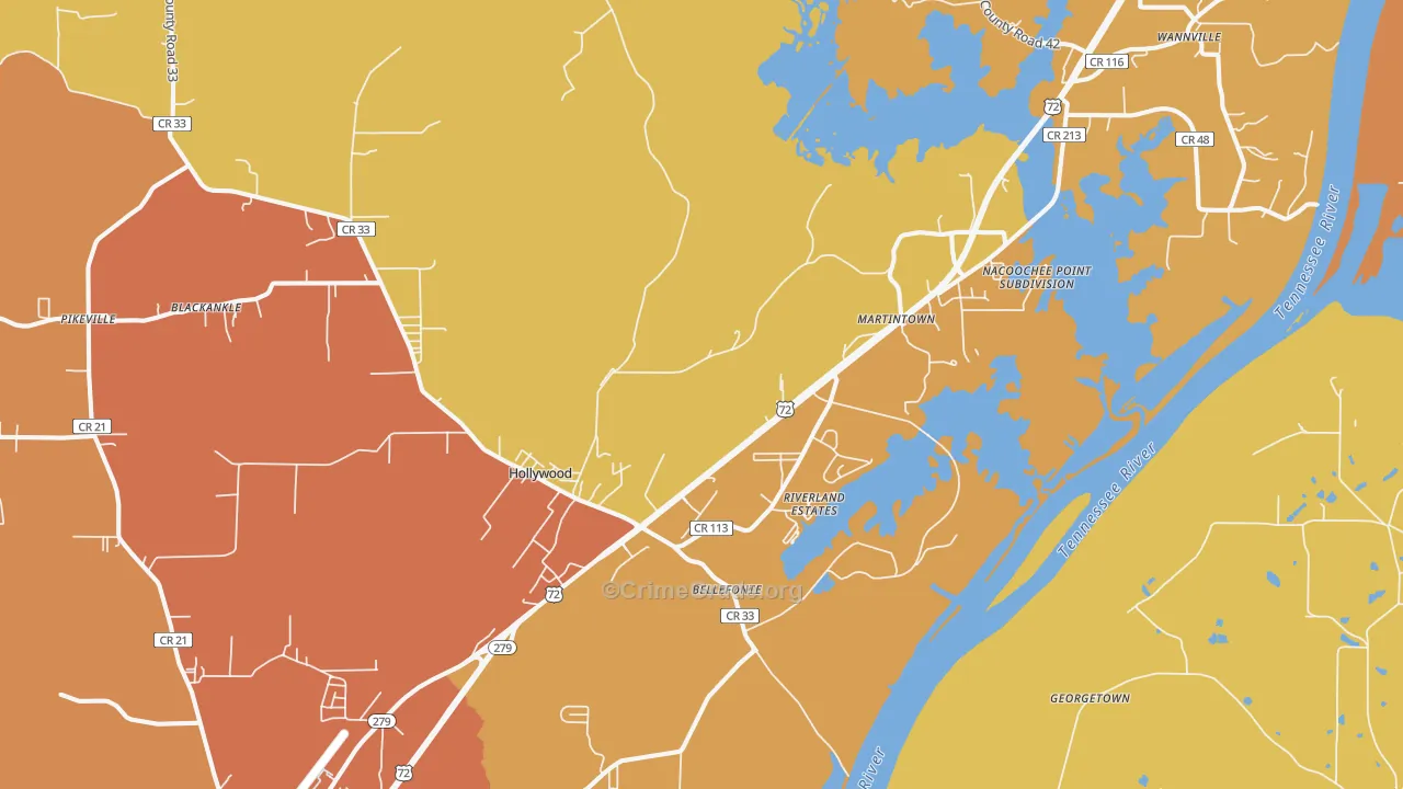 Hollywood, AL Map of Drug-Related Crime Rates