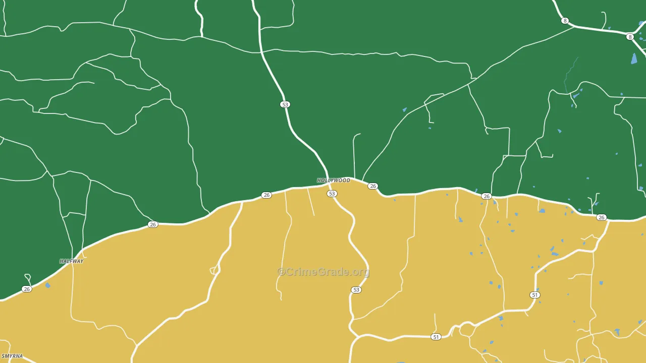 Hollywood, AR Map of Drug-Related Crime Rates