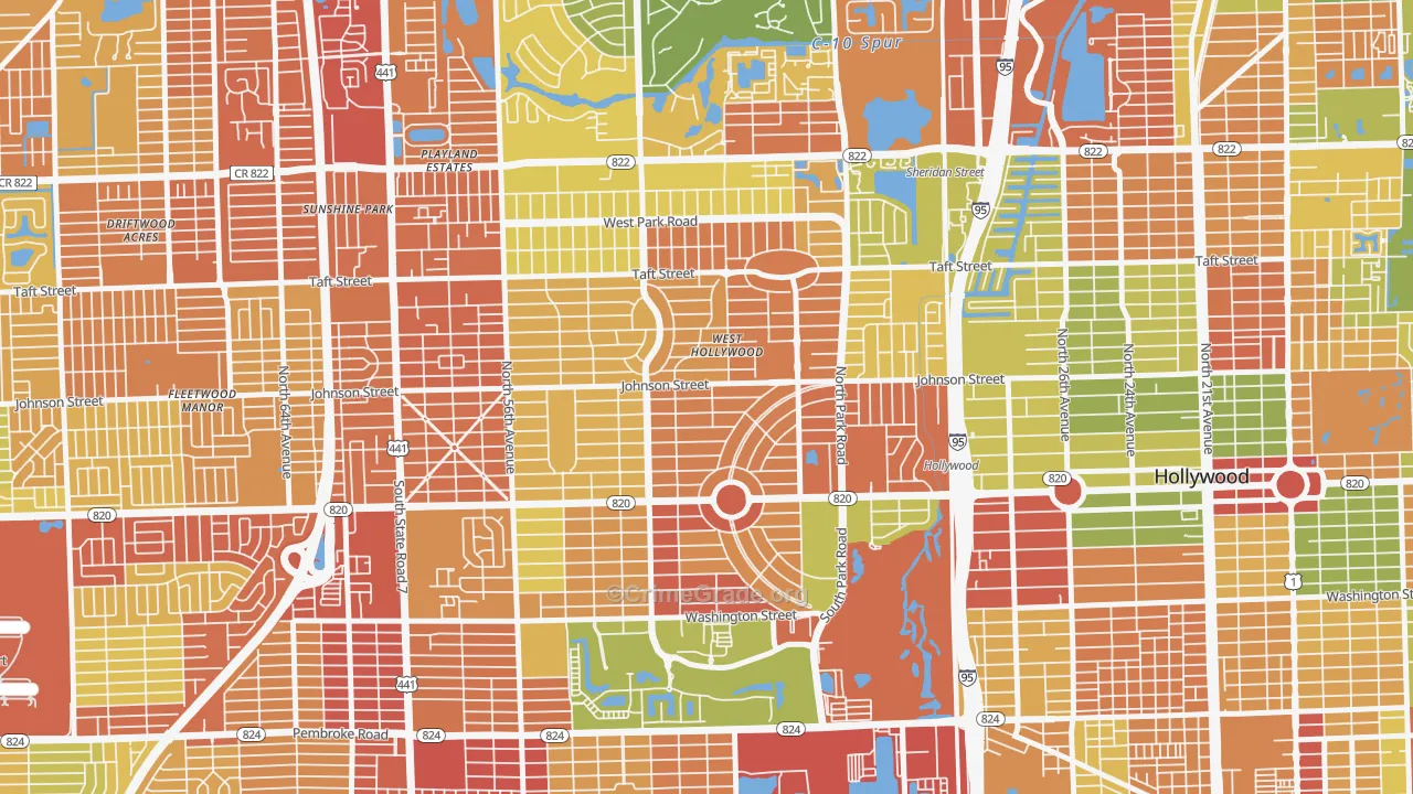 Hollywood Hills, Hollywood, FL Map of Drug-Related Crime Rates