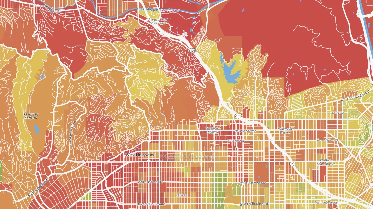 Hollywood Hills, Los Angeles, CA Map of Drug-Related Crime Rates