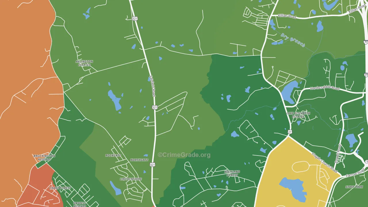Hollywood Hills, SC Map of Drug-Related Crime Rates