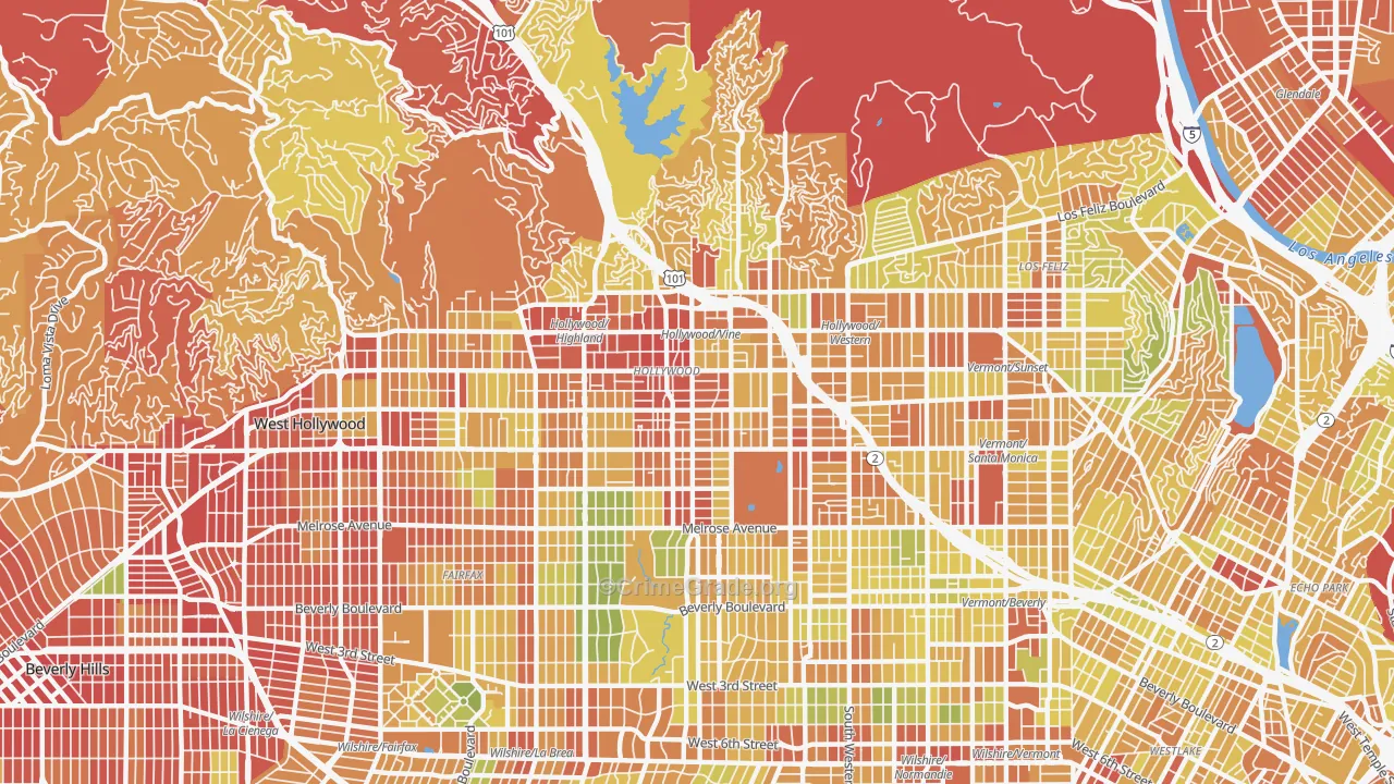Hollywood, Los Angeles, CA Map of Drug-Related Crime Rates