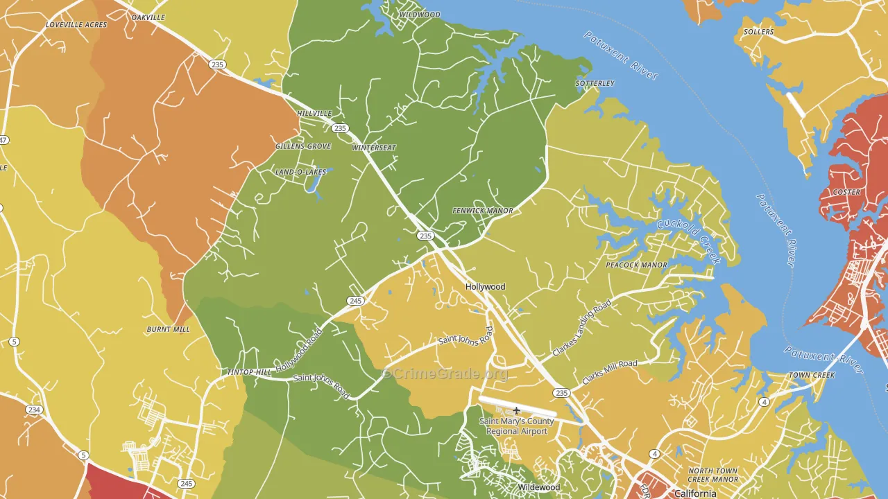 Hollywood, MD Map of Drug-Related Crime Rates