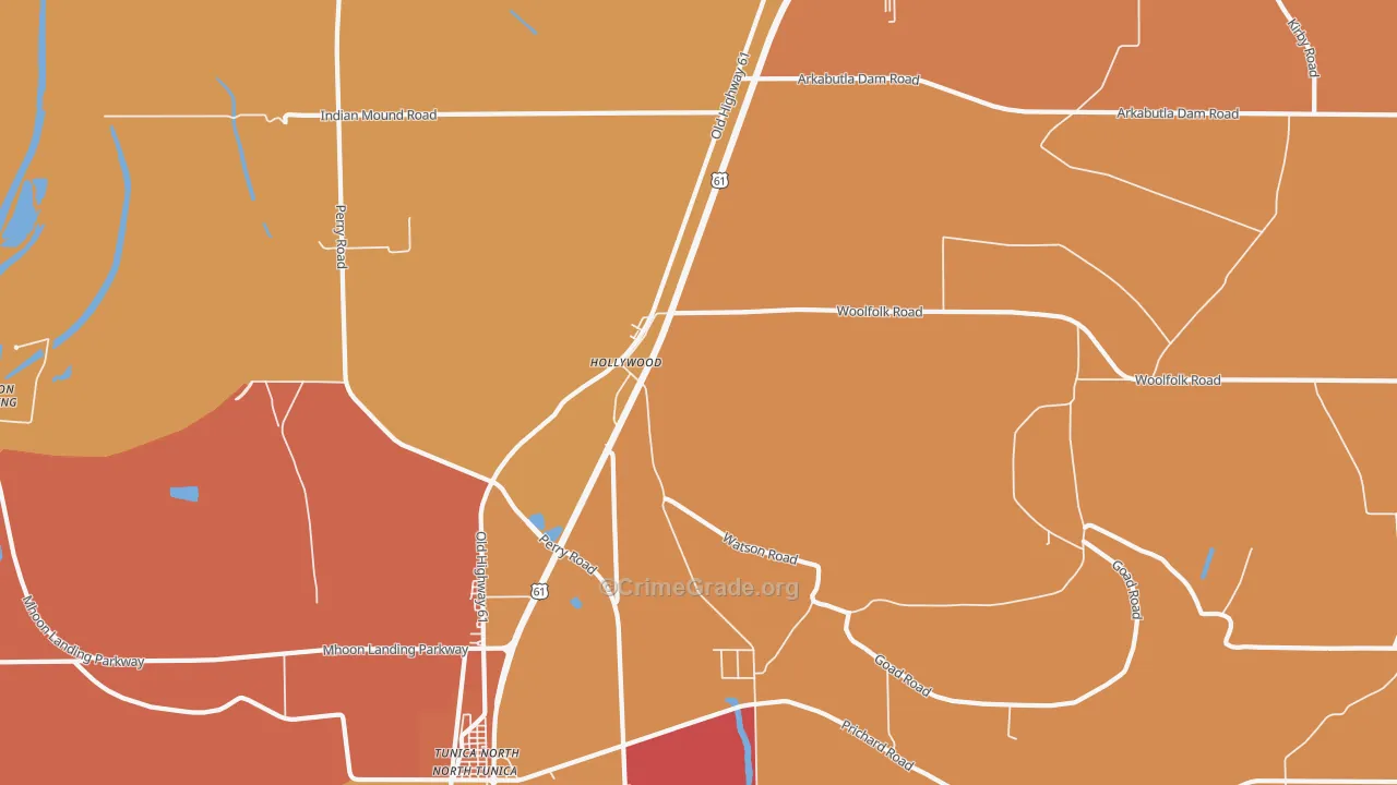 Hollywood, MS Map of Drug-Related Crime Rates