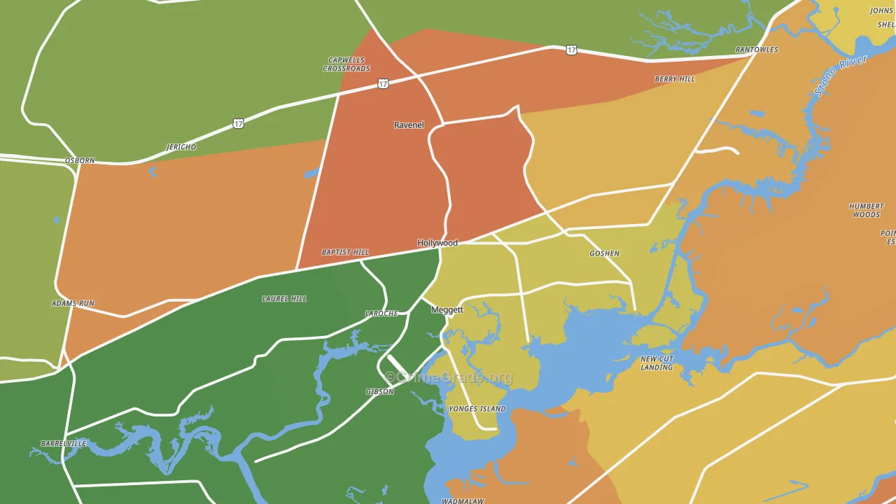 Hollywood, SC Map of Drug-Related Crime Rates