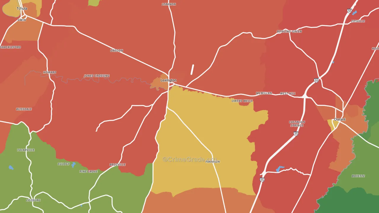 Holmes County, MS Map of Drug-Related Crime Rates