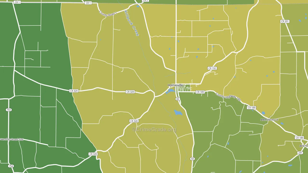 Holmesville, OH Map of Drug-Related Crime Rates
