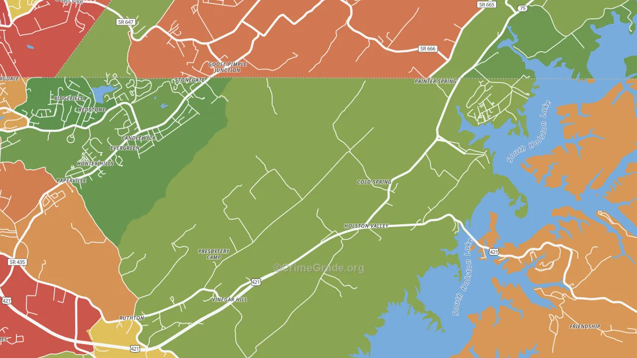 Holston Valley, TN Map of Drug-Related Crime Rates