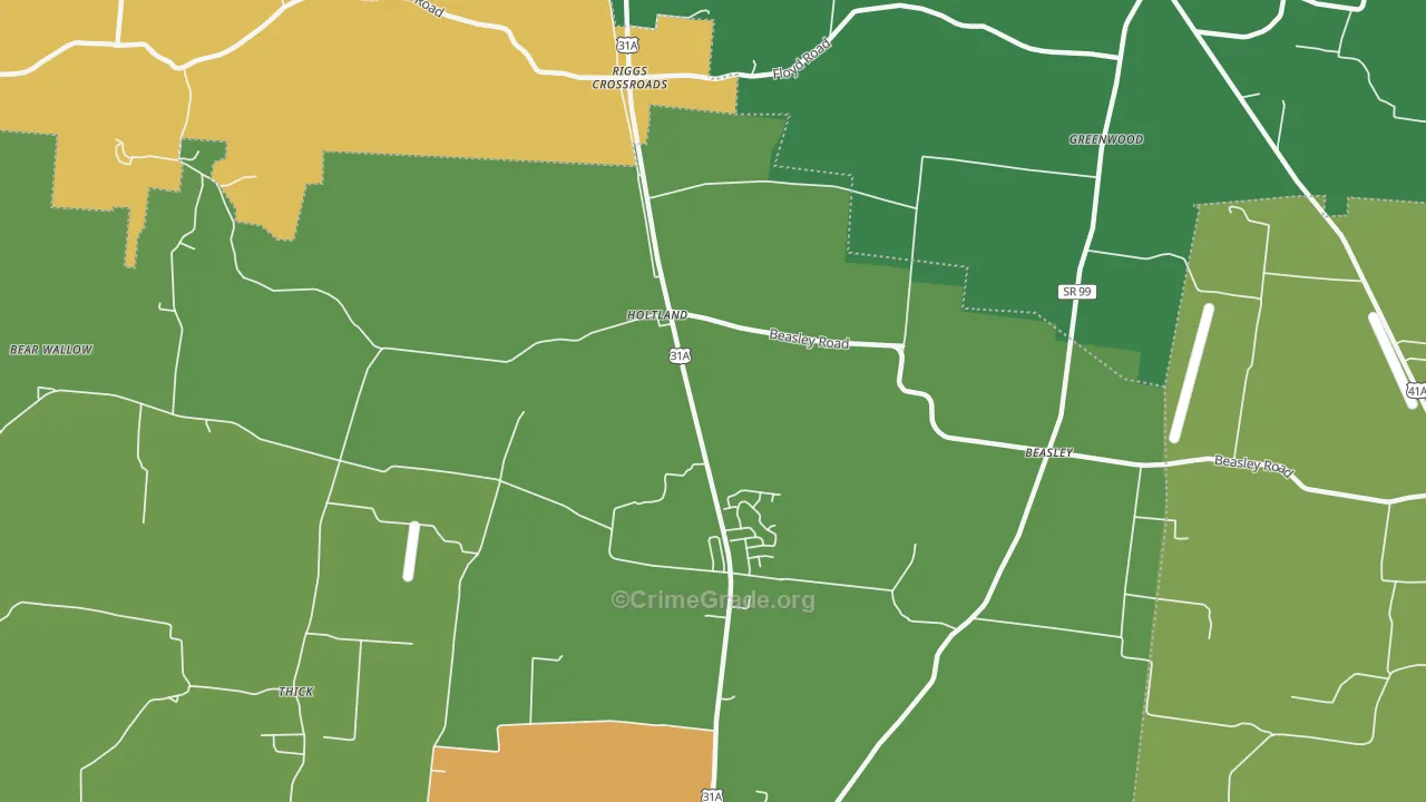 Holts Corner, TN Map of Drug-Related Crime Rates