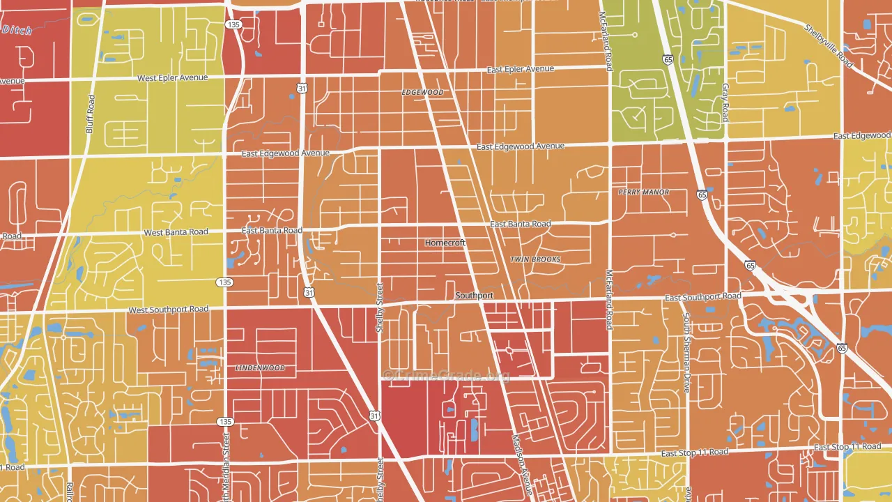 Homecroft, IN Map of Drug-Related Crime Rates