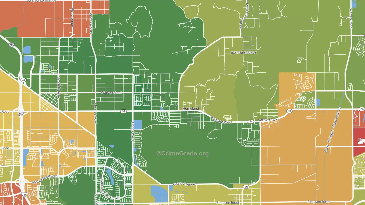 Homeland, CA Map of Drug-Related Crime Rates