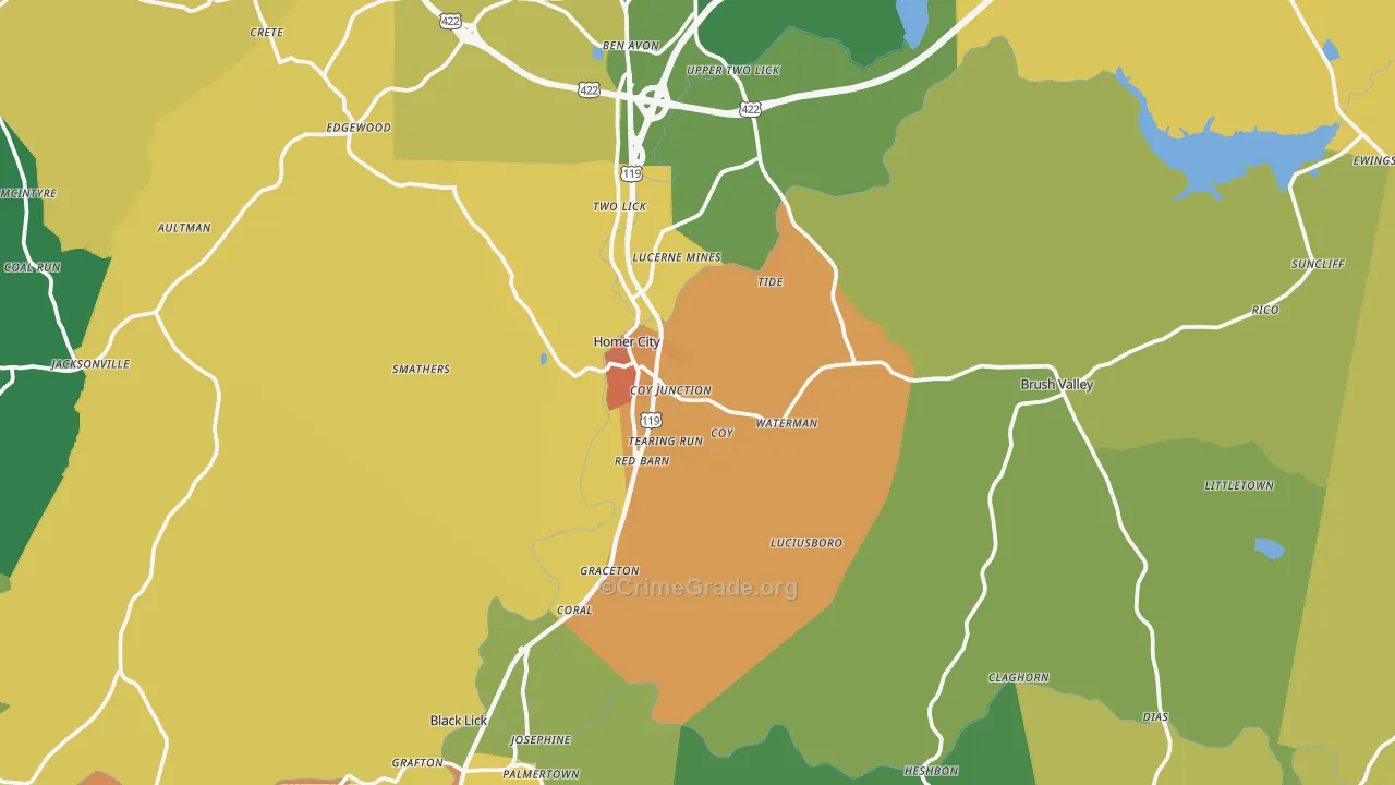 Homer City, PA Map of Drug-Related Crime Rates