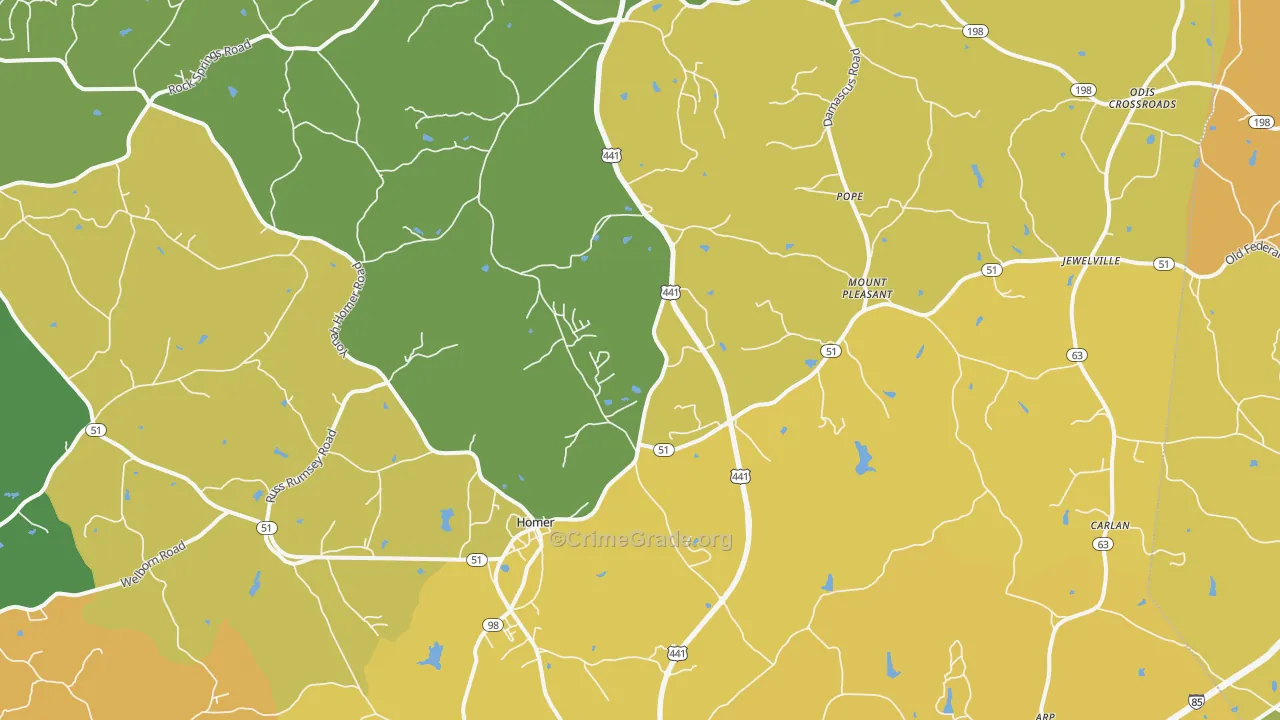 Homer, GA Map of Drug-Related Crime Rates