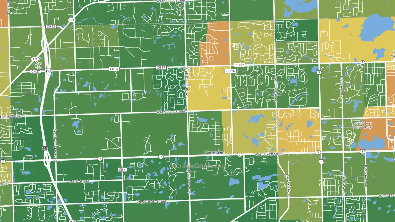 Homer Glen, IL Map of Drug-Related Crime Rates