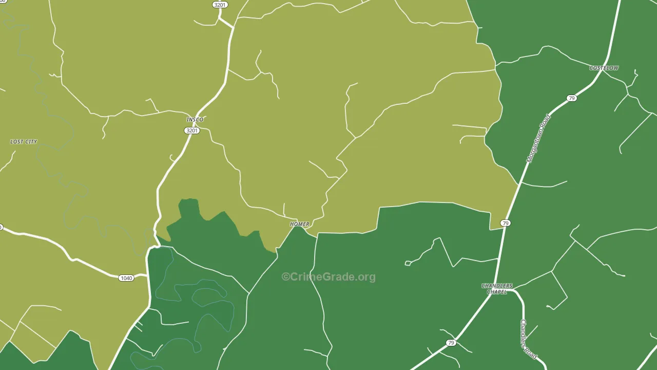Homer, KY Map of Drug-Related Crime Rates