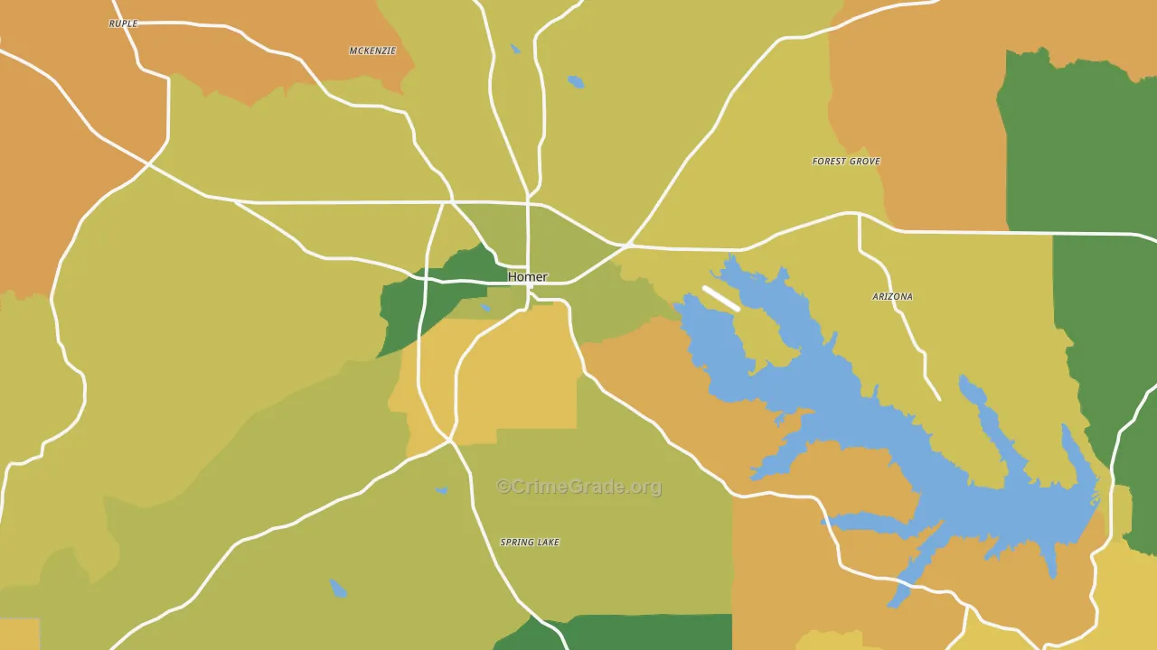 Homer, LA Map of Drug-Related Crime Rates