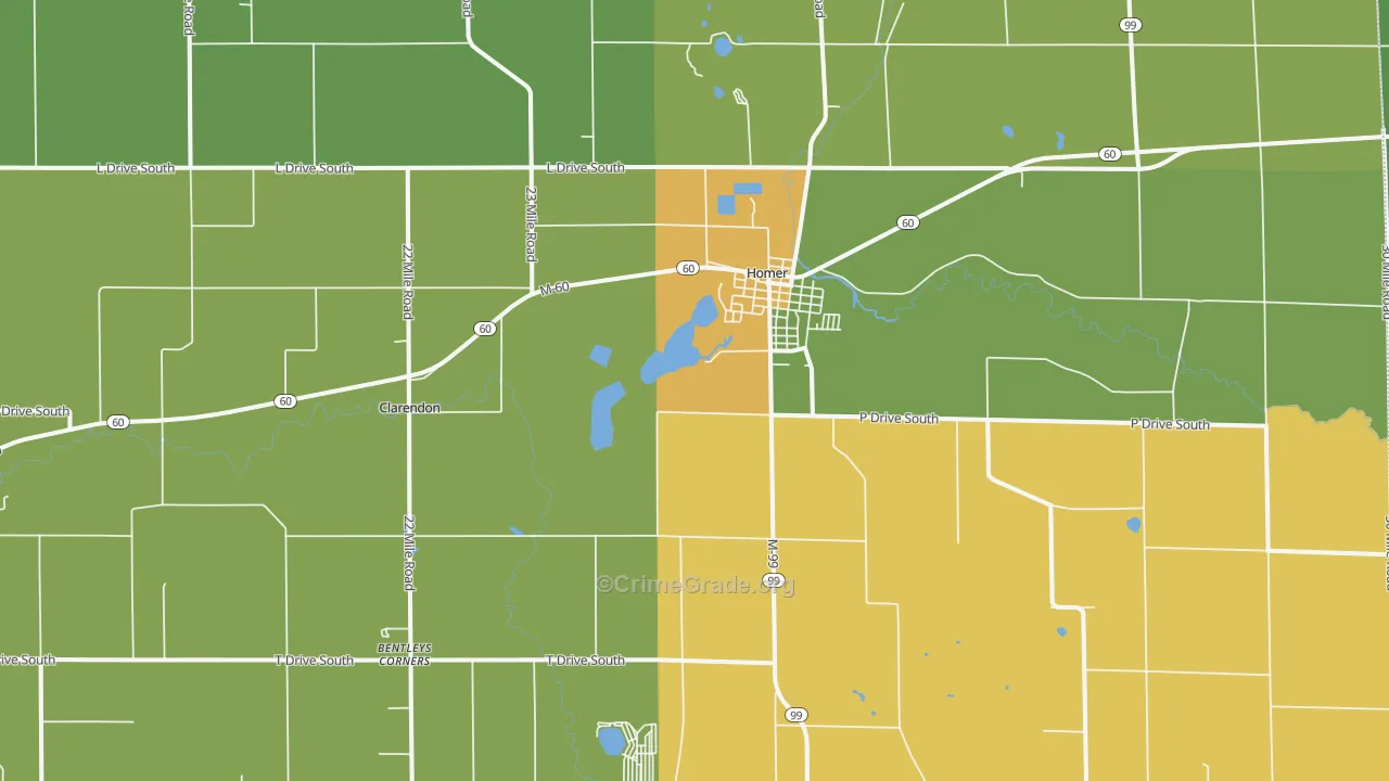 Homer, MI Map of Drug-Related Crime Rates