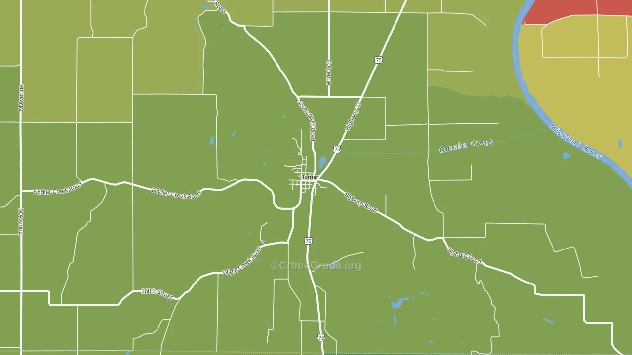 Homer, NE Map of Drug-Related Crime Rates