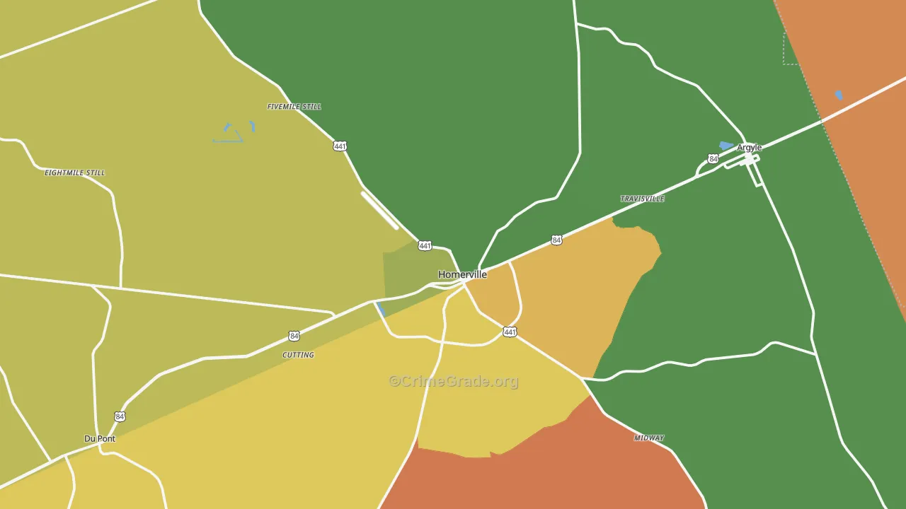 Homerville, GA Map of Drug-Related Crime Rates