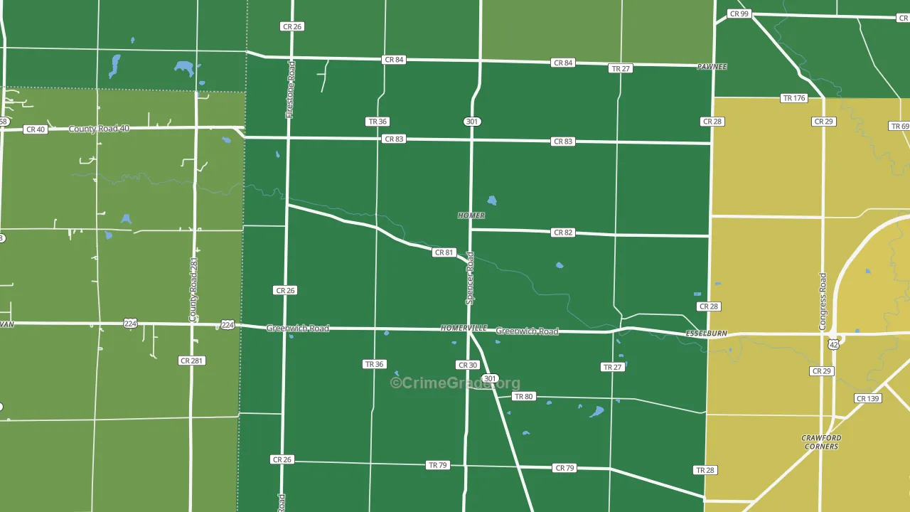 Homerville, OH Map of Drug-Related Crime Rates