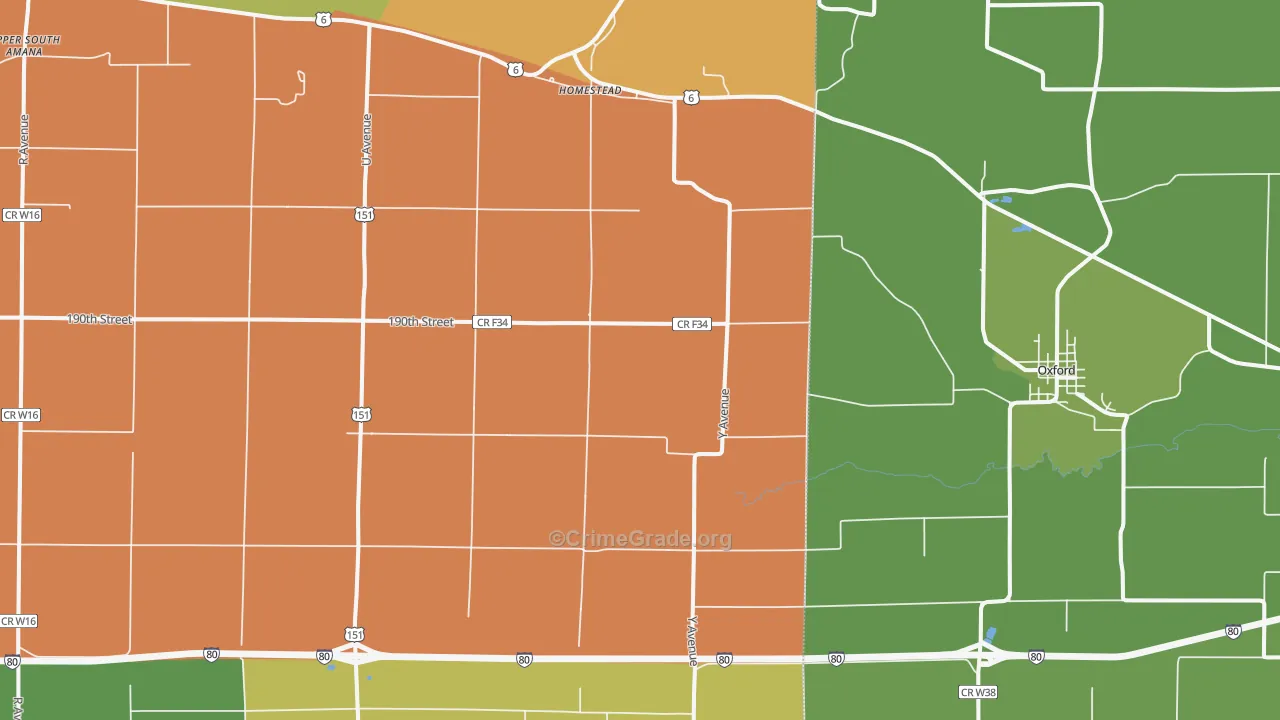 Homestead, IA Map of Drug-Related Crime Rates