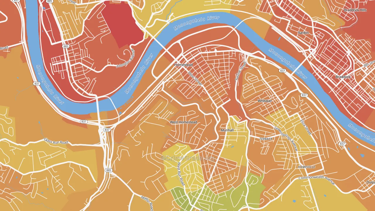 Homestead, PA Map of Drug-Related Crime Rates