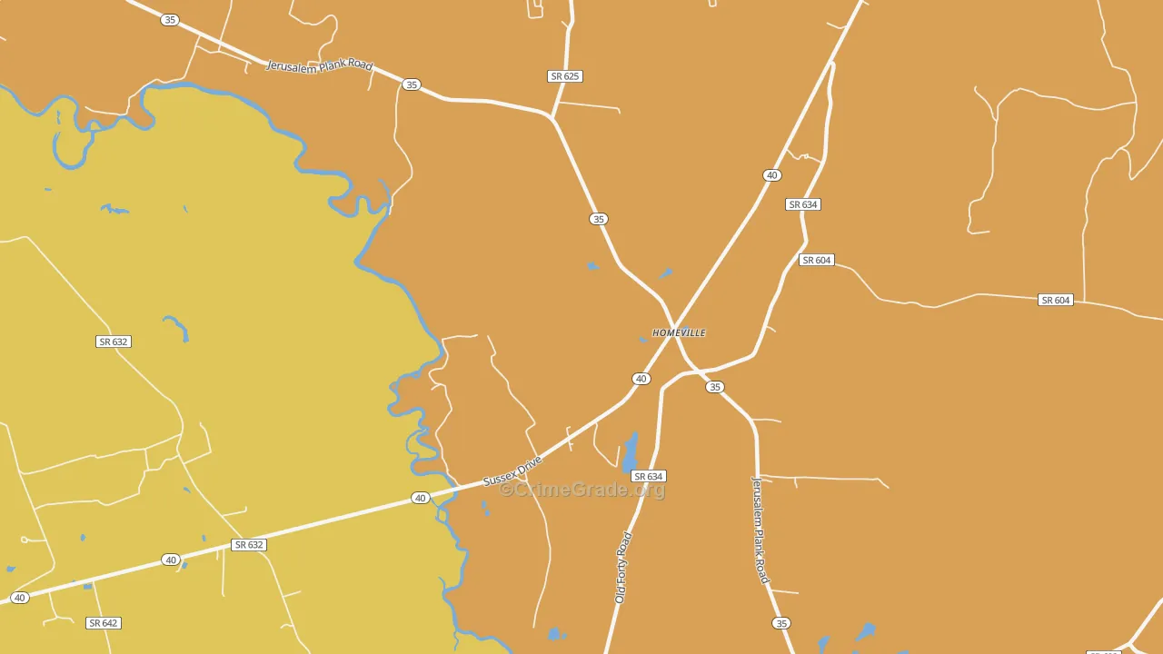 Homeville, VA Map of Drug-Related Crime Rates