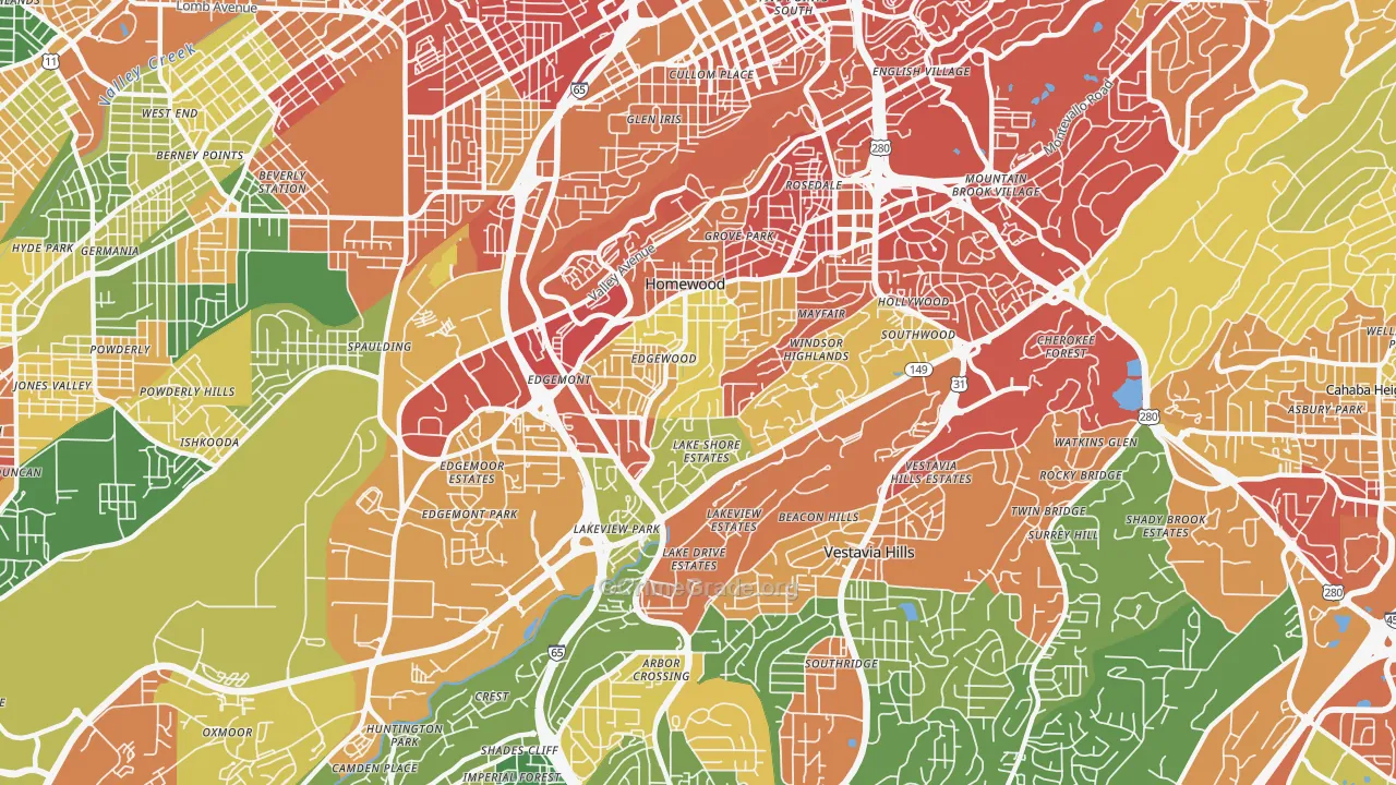 Homewood, AL Map of Drug-Related Crime Rates