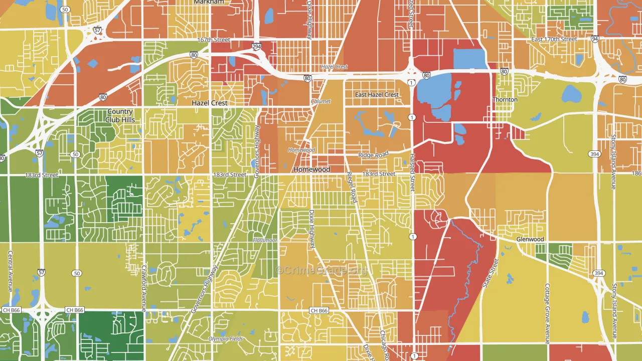 Homewood, IL Map of Drug-Related Crime Rates