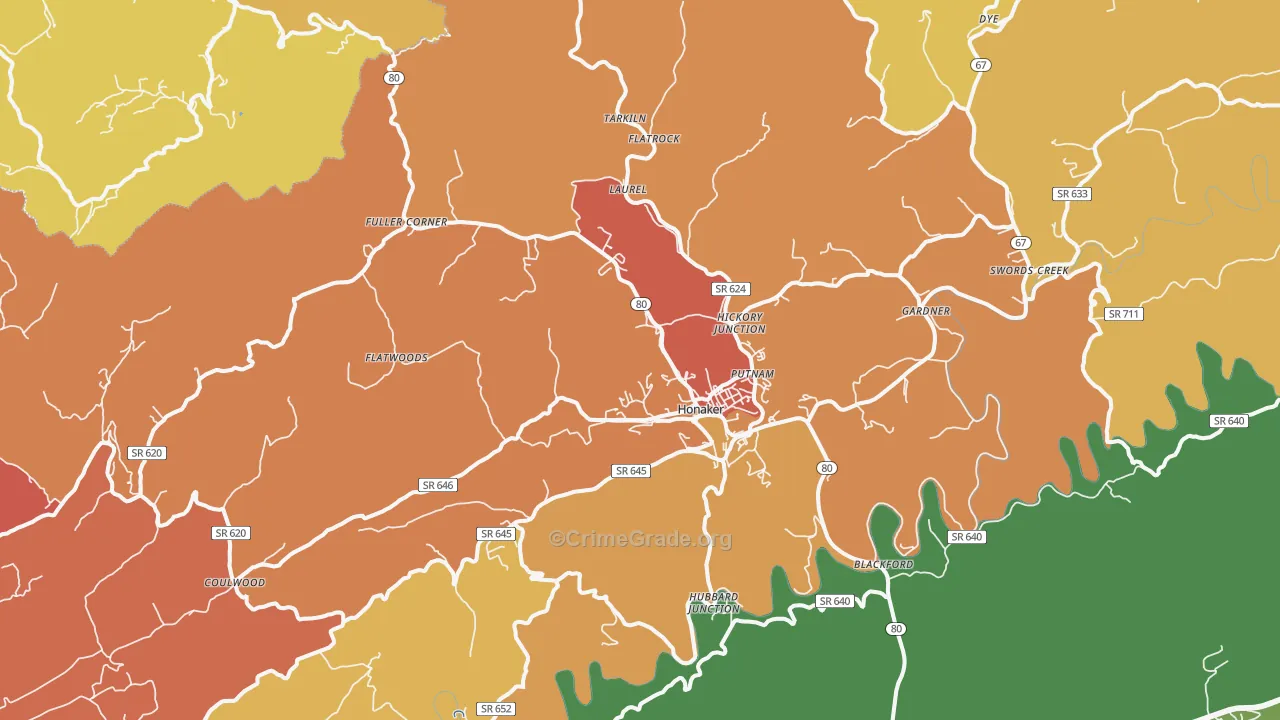 Honaker, VA Map of Drug-Related Crime Rates