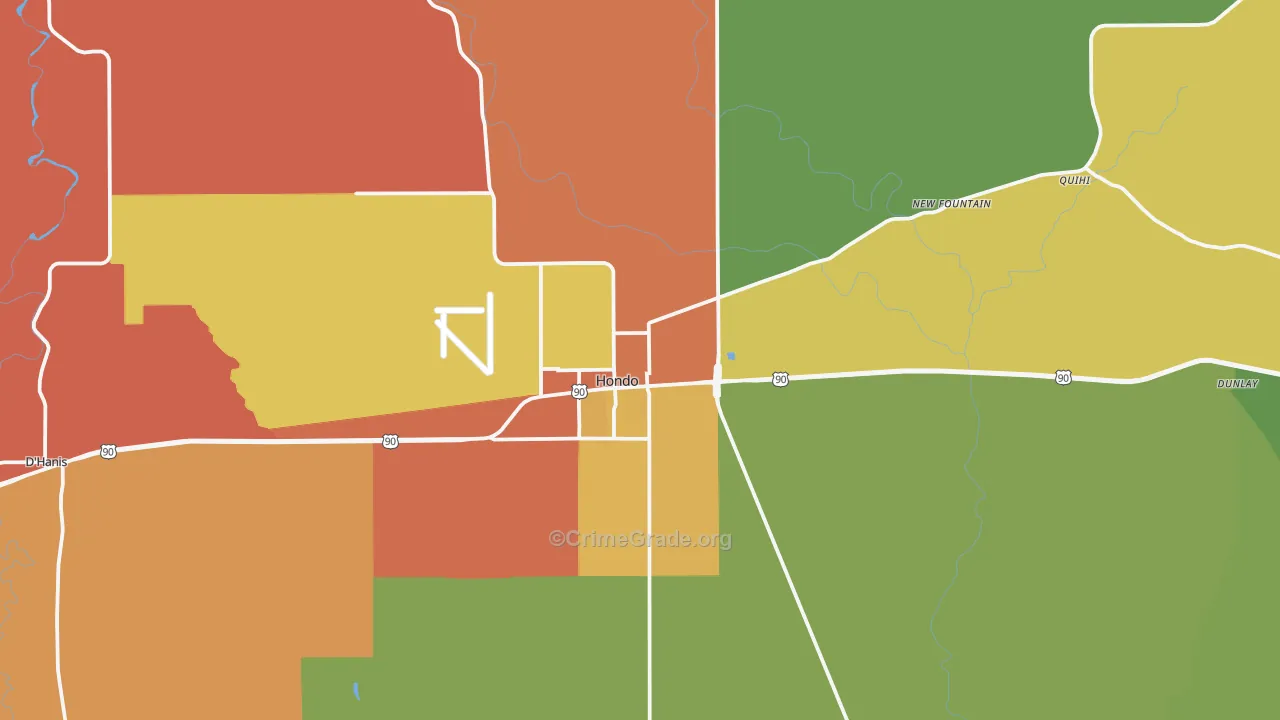 Hondo, TX Map of Drug-Related Crime Rates