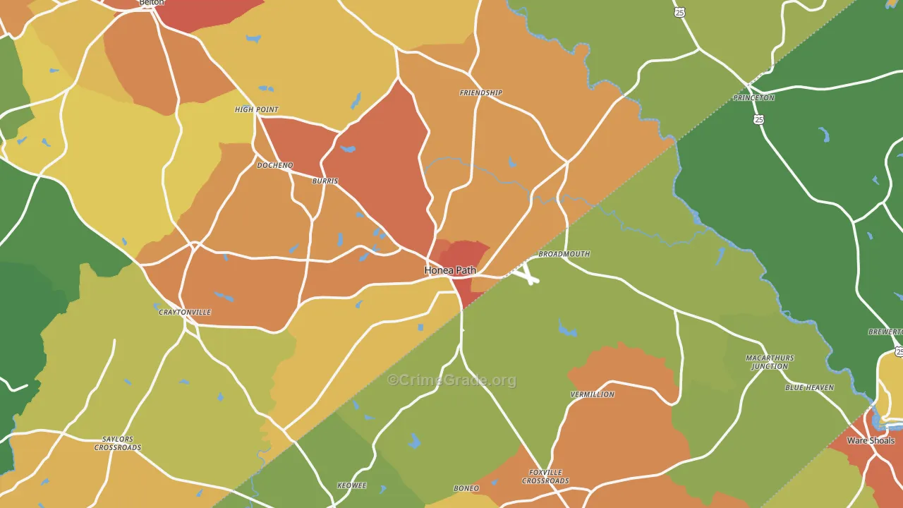 Honea Path, SC Map of Drug-Related Crime Rates