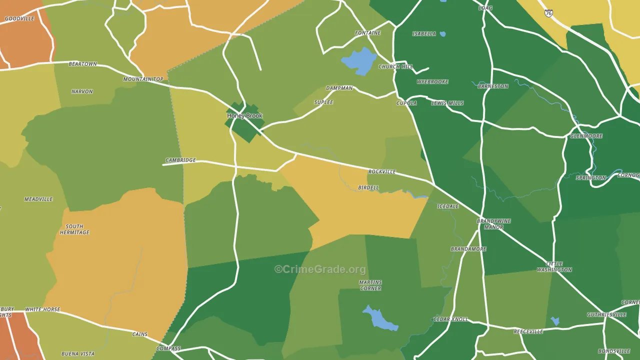 Honey Brook, PA Map of Drug-Related Crime Rates